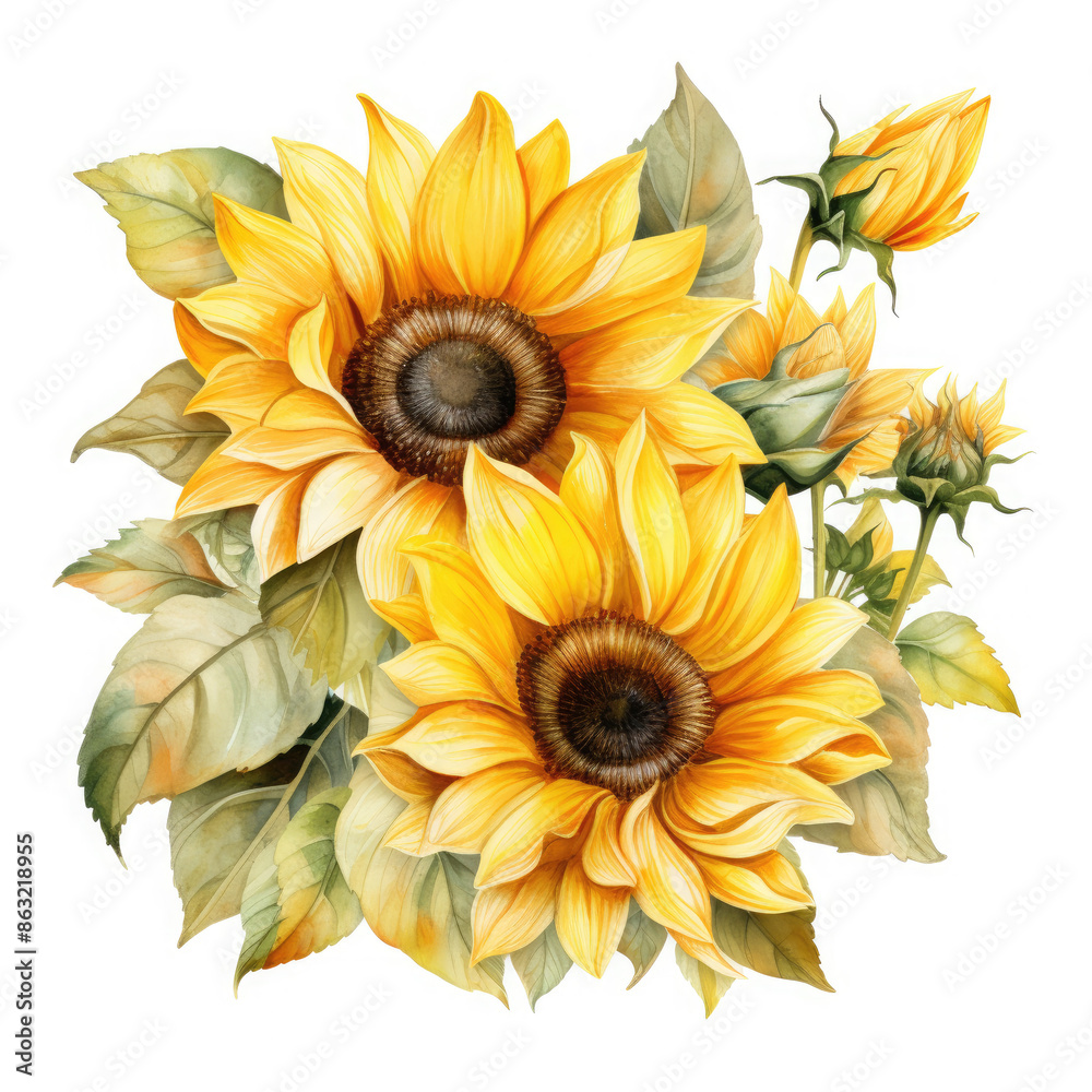 Naklejka premium Watercolor Sunflower Flower, clipart Illustration, Generative Ai