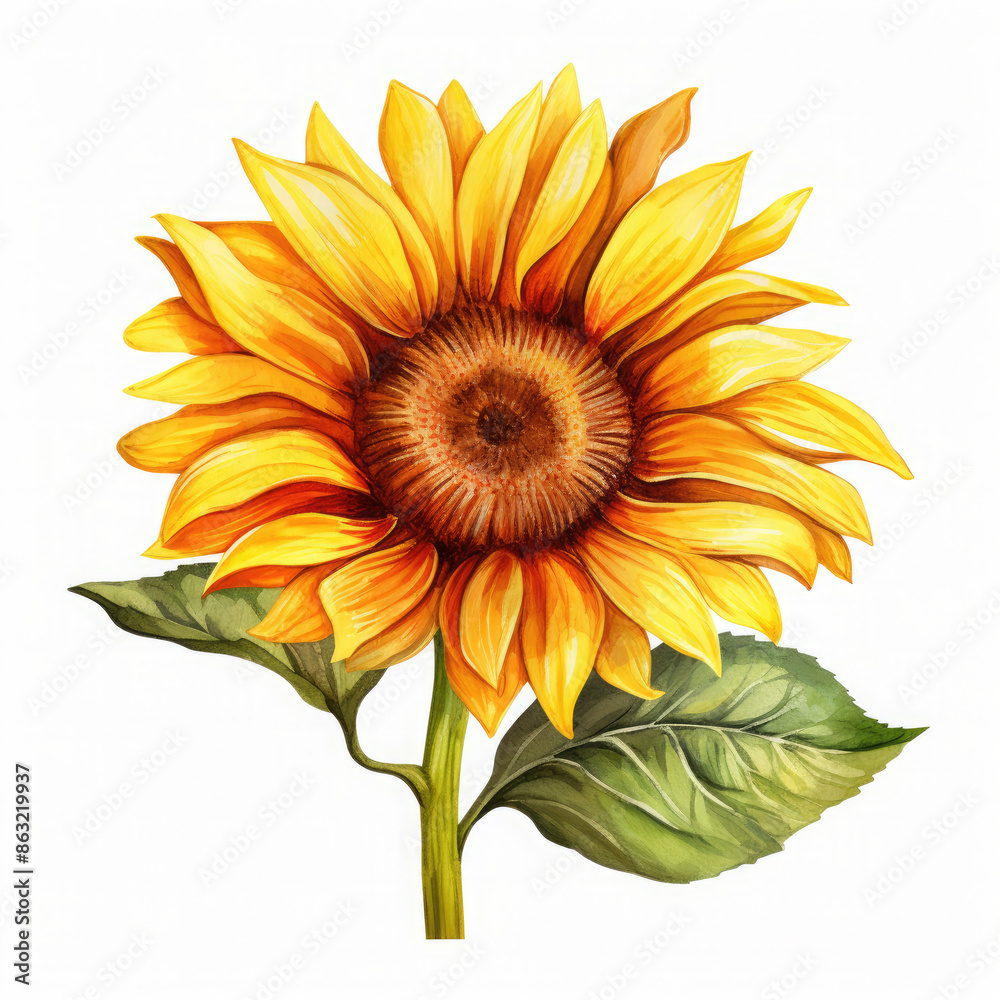 Fototapeta premium Watercolor Sunflower Flower, clipart Illustration, Generative Ai