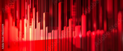 A bar graph displaying a significant spike in stock values with bold red bars. © INAYAT