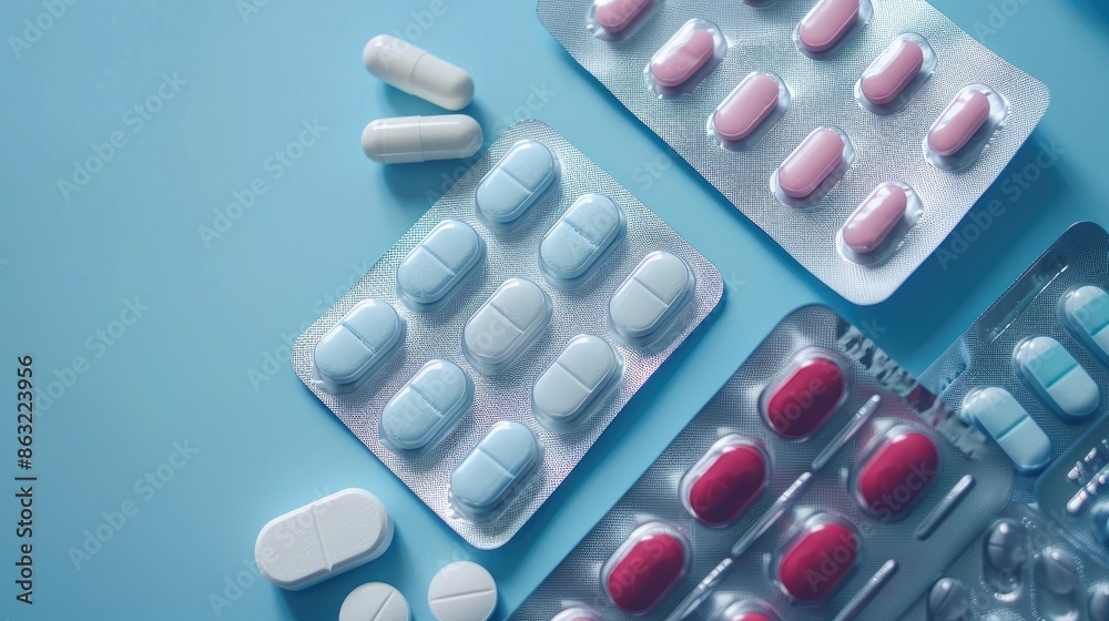 Variety of Medications Tablets and Pills in Packaging with Copy Space Variety of Medications Tablets and Pills in Packaging with Copy Space