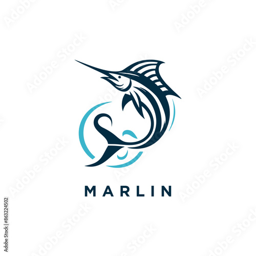 marlin fish logo design icon template