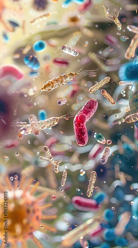 Enterobacterias Gram negativas Proteobacteria, bacteria such as salmonella, escherichia coli, yersinia pestis, klebsiella. 3D illustration. AI generated illustration photo