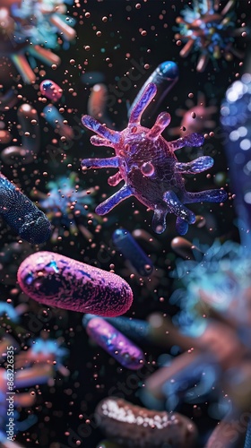 Enterobacterias Gram negativas Proteobacteria, bacteria such as salmonella, escherichia coli, yersinia pestis, klebsiella. 3D illustration. AI generated illustration photo