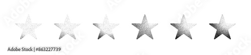 The texture grain noise gradient stars set is isolated on the white background, grit sand noise overlay, gradient halftone vector texture, spray, and shadows effect illustration.
