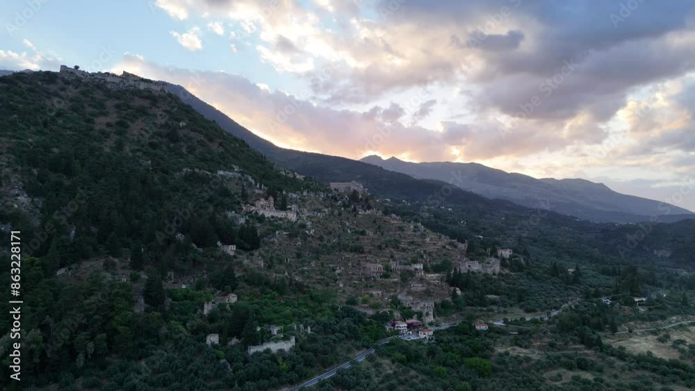 Ruins of old town in Mystras, Greece - archaeology background Ruins of old town in Mystras, Greece - archaeology background