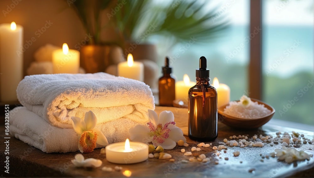 Spa background towel bathroom white luxury concept massage candle bath. Relax aromatherapy flower accessory zen therapy aroma beauty setting table salt oil Spa background towel bathroom white luxury concept massage candle bath. Relax aromatherapy flower accessory zen therapy aroma beauty setting table salt oil