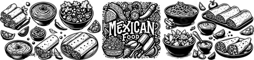 Outline Set of Mexican Food 