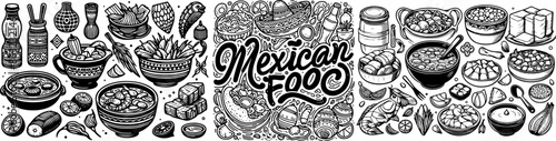 Outline Set of Mexican Food 