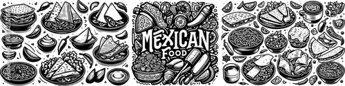 Outline Set of Mexican Food 