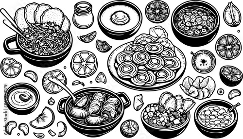 Outline Set of Mexican Food 