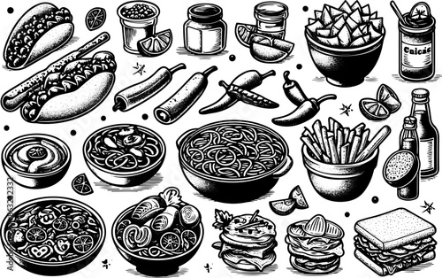 Outline Set of Mexican Food 