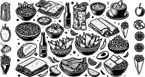 Outline Set of Mexican Food 