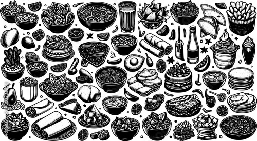 Outline Set of Mexican Food 