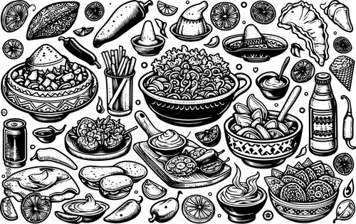 Outline Set of Mexican Food 