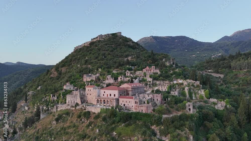 Ruins of old town in Mystras, Greece - archaeology background Ruins of old town in Mystras, Greece - archaeology background
