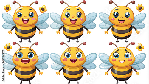 Set of cute bee cartoon with different expression