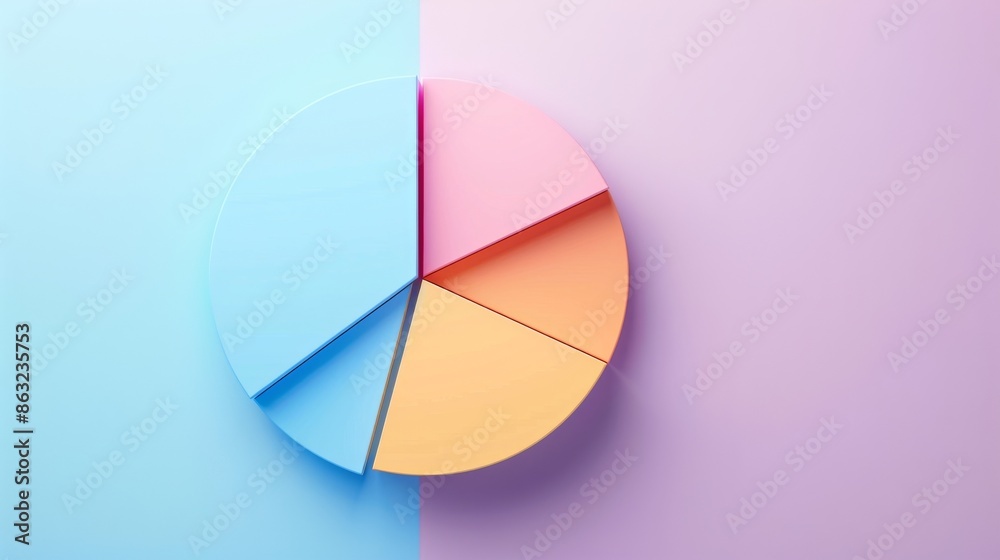 Fototapeta premium A colorful pie chart with five segments on a split blue and purple background.