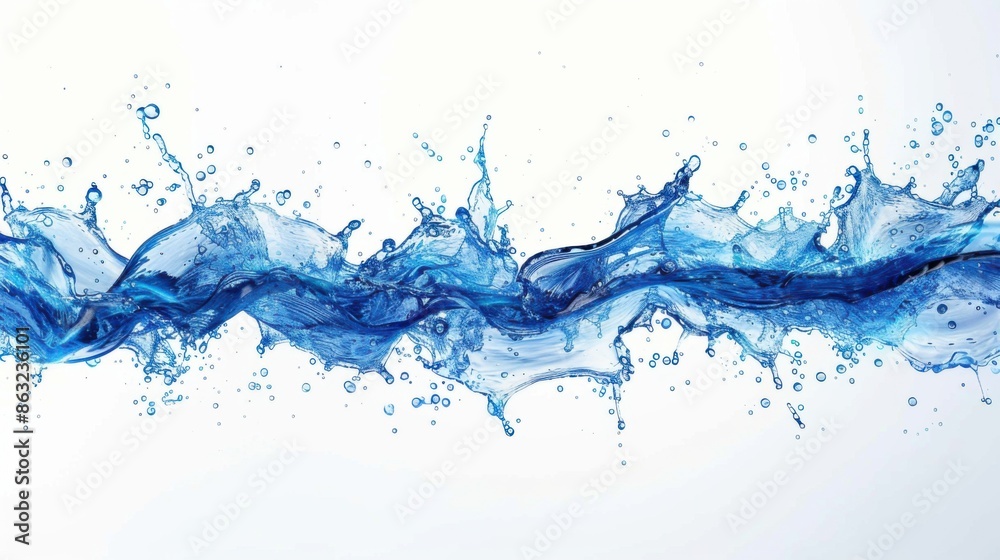 A dynamic image of blue water swirling with small bubbles, creating an artistic wave-like pattern on a white background. A dynamic image of blue water swirling with small bubbles, creating an artistic wave-like pattern on a white background.
