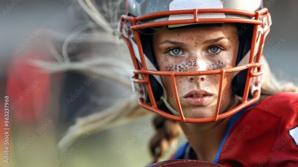closeup of a female flag football player closeup of a female flag football player