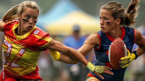 closeup of a female flag football player