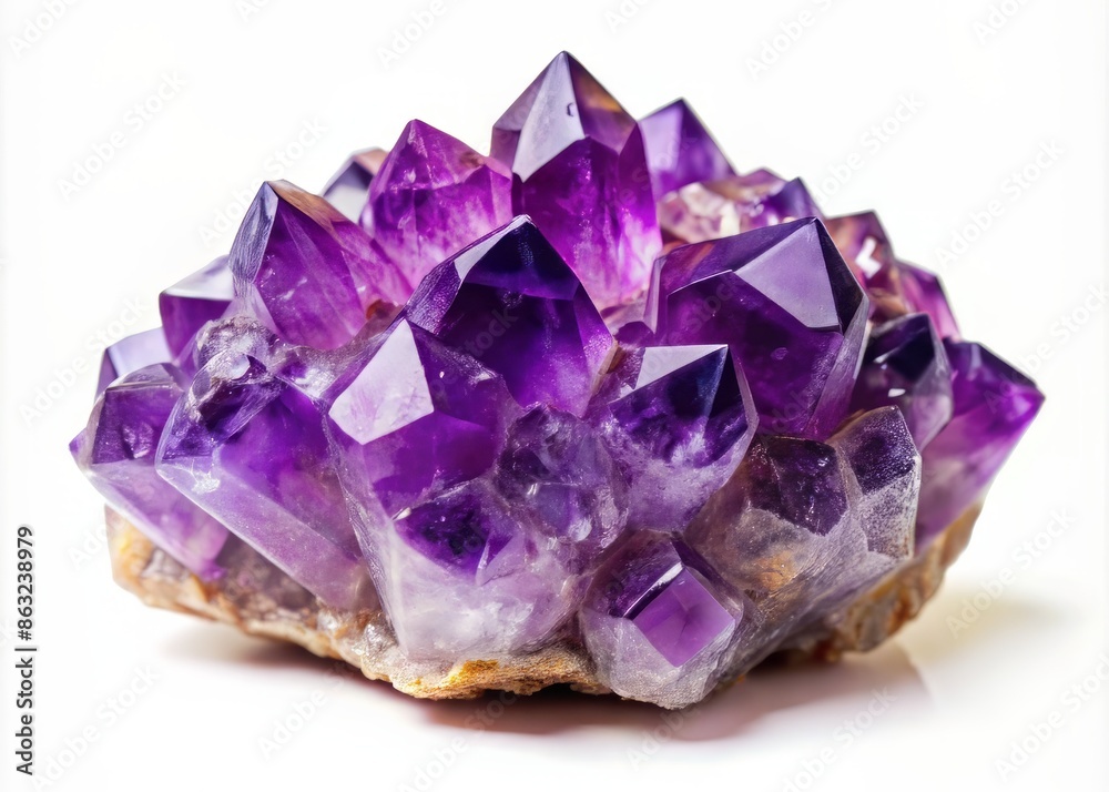 Gorgeous isolated purple amethyst crystal stone on a white background, showcasing its unique geological patterns and vibrant color, representing luxury and spirituality. Gorgeous isolated purple amethyst crystal stone on a white background, showcasing its unique geological patterns and vibrant color, representing luxury and spirituality.