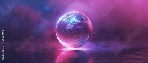 A glowing orb of light shines brightly in a purple and pink nebula.