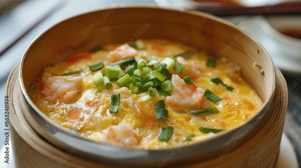 Steamed egg with imitation crab and scallions Steamed egg with imitation crab and scallions