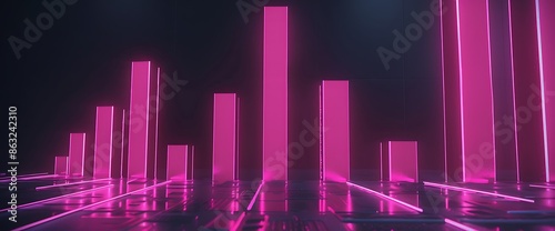 A bar graph displaying a sudden and substantial increase in stock values with bold neon rose bars.