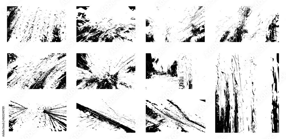 Naklejka premium Set of Abstract Black Paint Splatter Textures Collection. Grunge Stain Illustration.
