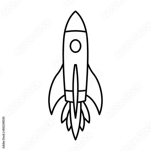Rocket fly icon. Space travel. Project start up sign. Creative idea symbol. Rocket ship launched to space.