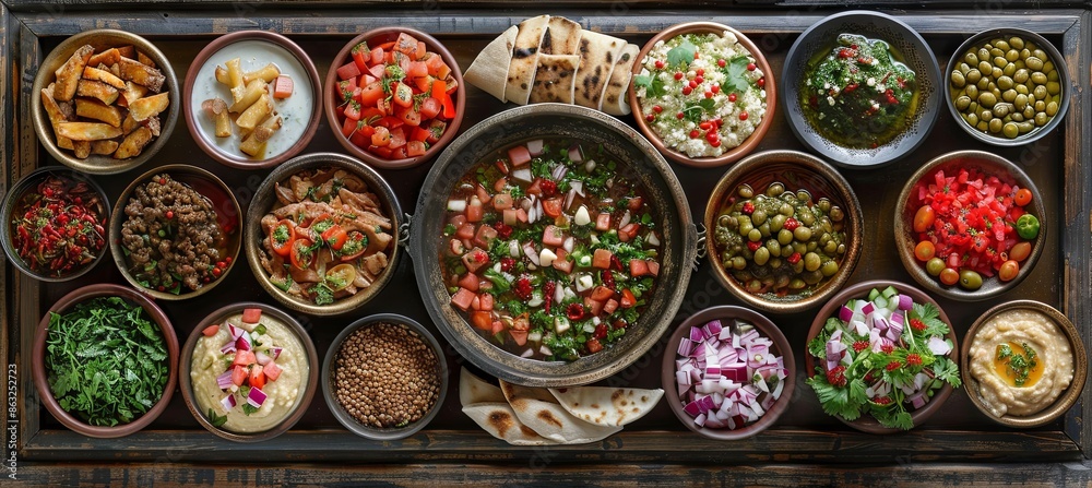 Fototapeta premium Collage featuring traditional Middle Eastern or Arab cuisine