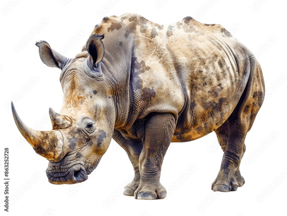 Fototapeta premium Rhino Close Up White Background