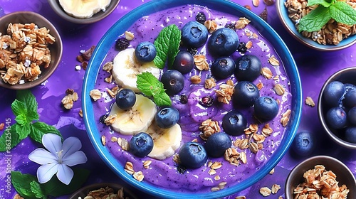 Wallpaper Mural   Bowl of blueberries and granola alongside bowls of nuts and granola Torontodigital.ca