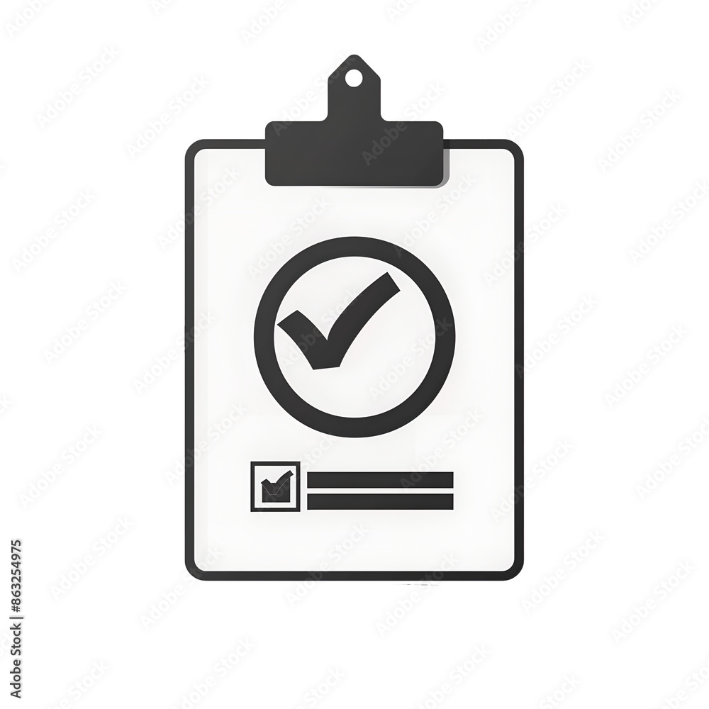 Minimalistic Clipboard Icon with Check Mark, Black and White Minimalistic Clipboard Icon with Check Mark, Black and White