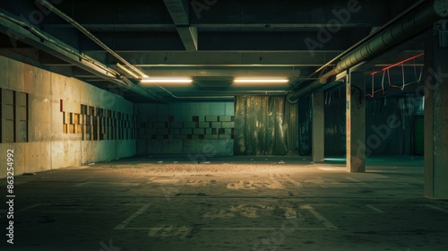 Spellbinding illustration of a deserted indoor shooting range, the smell of gunpowder faint but lingering photo