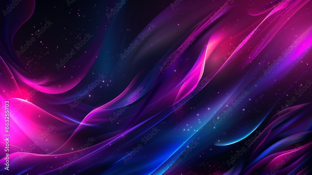 Fototapeta premium Abstract background with flowing pink and blue light streaks on a dark backdrop.