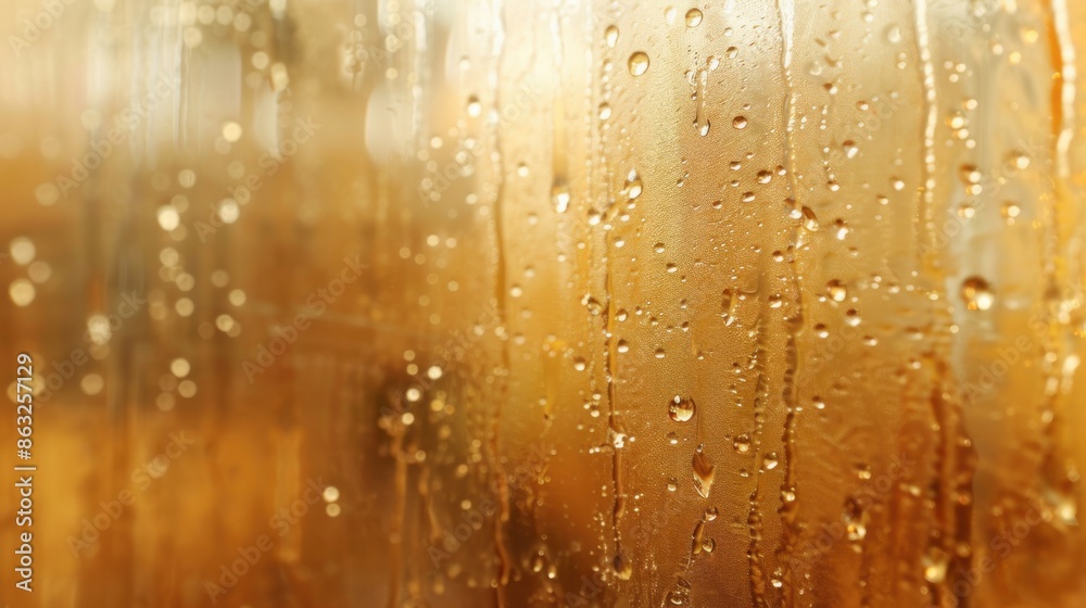 Obraz premium A close-up view of a golden background with raindrops streaming down, creating a luxurious and beautiful texture.