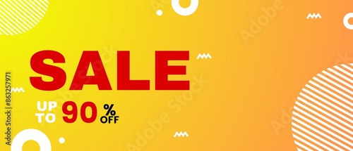 Sale upto 90% off banner for custom products in yellow