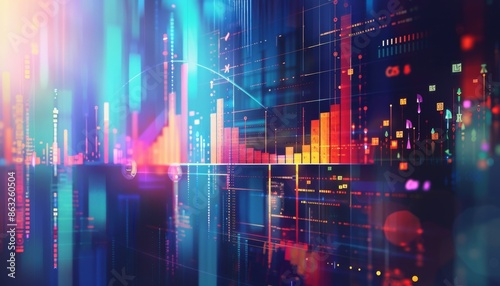 Wallpaper Mural Abstract futuristic cityscape with vibrant glowing lines and data visualizations. Torontodigital.ca
