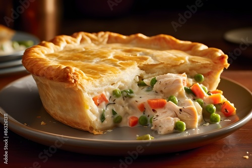 Chicken pot pie fresh from oven. photo