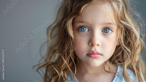 Portrait of an adorable young girl against a light grey backdrop