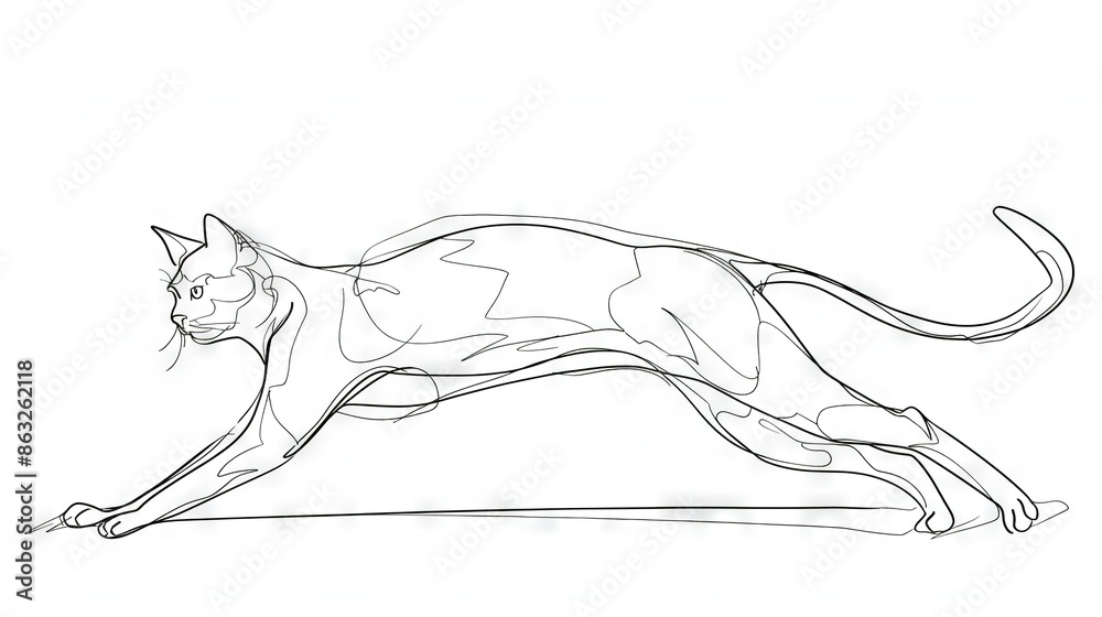 A monochrome illustration of a feline sprinting on a white canvas with an outline of a cat in motion A monochrome illustration of a feline sprinting on a white canvas with an outline of a cat in motion