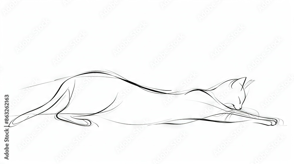 A monochrome sketch of a feline reclining on its back with one paw resting on its side A monochrome sketch of a feline reclining on its back with one paw resting on its side