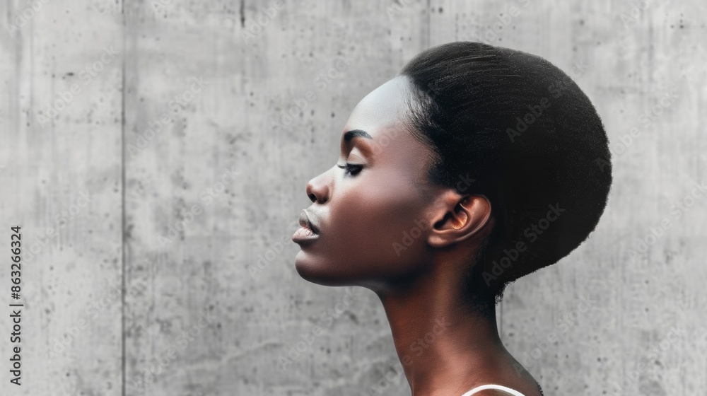 Woman With Sculpted Hairstyle Posing in Front of a Concrete Wall. Generative AI