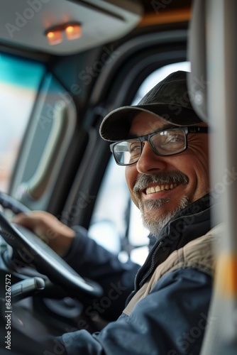 Happy male bus driver Generative AI