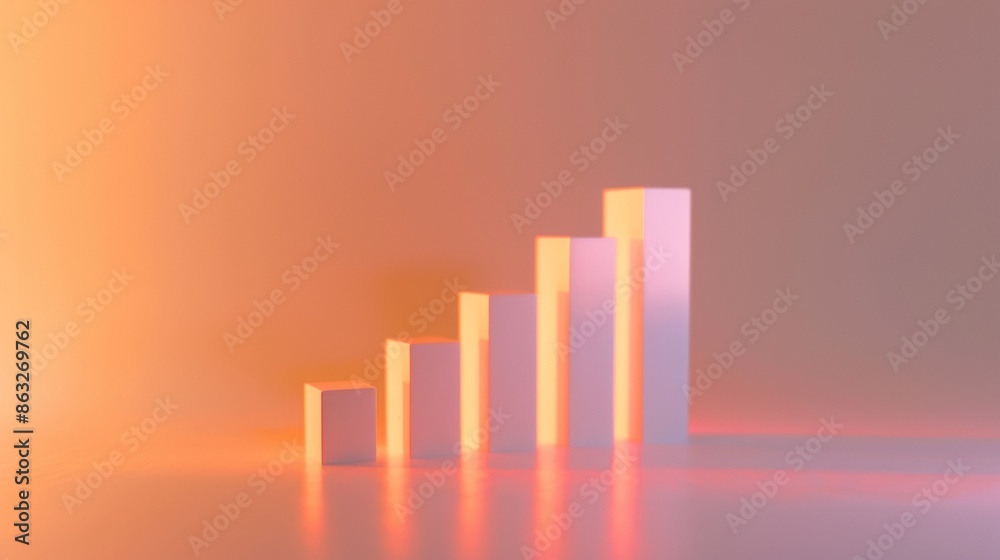 Minimalist Bar Graph Illustration With White Bars Rising Against a Gradient Orange Background. Generative AI