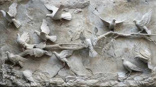 3d flying and They perched on the branch Wallpaper Background golden art for digital printing wallpaper, mural, custom design wallpaper. AI generated illustration.