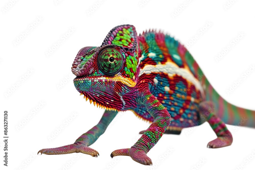 Fototapeta premium Gorgeous Chameleon Isolated on Transparent Background
