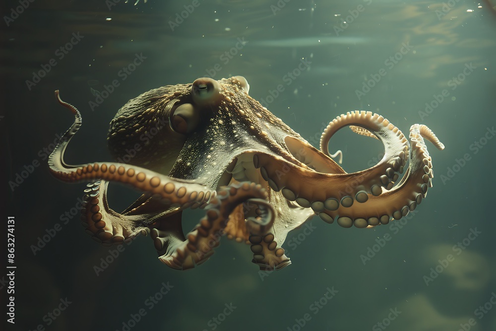 Fototapeta premium Photo of a single octopus shot direction from the front pose camouflaging time of day midday 