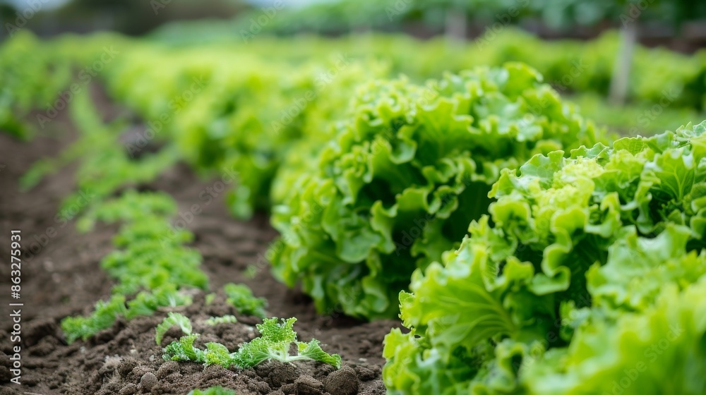 Fresh green lettuce growing in rows in a garden. Fresh green lettuce growing in rows in a garden.
